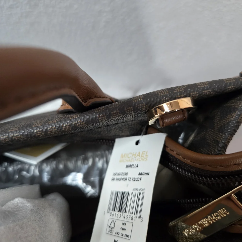 Michael Kors Mirella Sm Logo Brown Crossbody Bag New Ret $448 - Picture 10 of 11